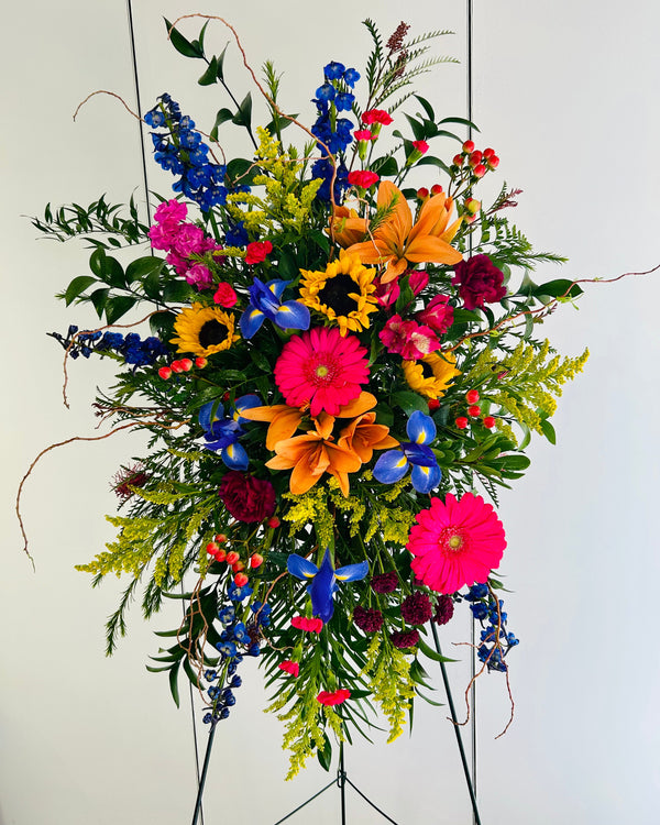 Vibrant Blooms Sympathy Standing Spray