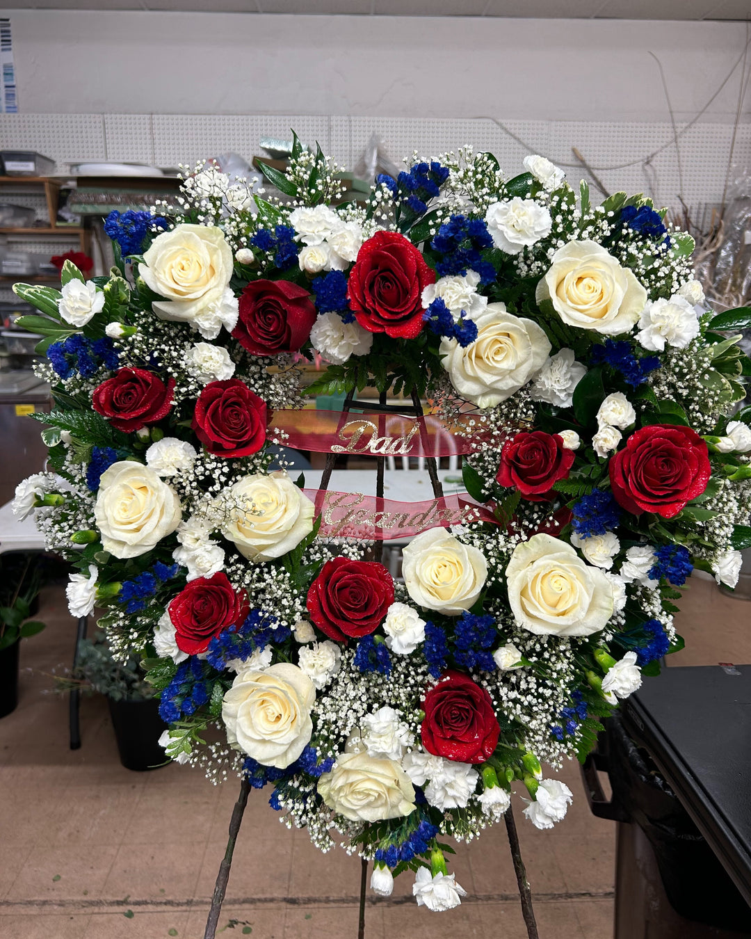 Red, White & Blue Sympathy Heart Wreath