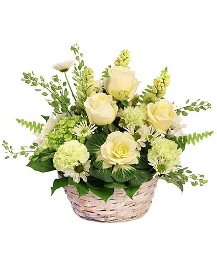 White Rememberance Basket Floral Arrangement