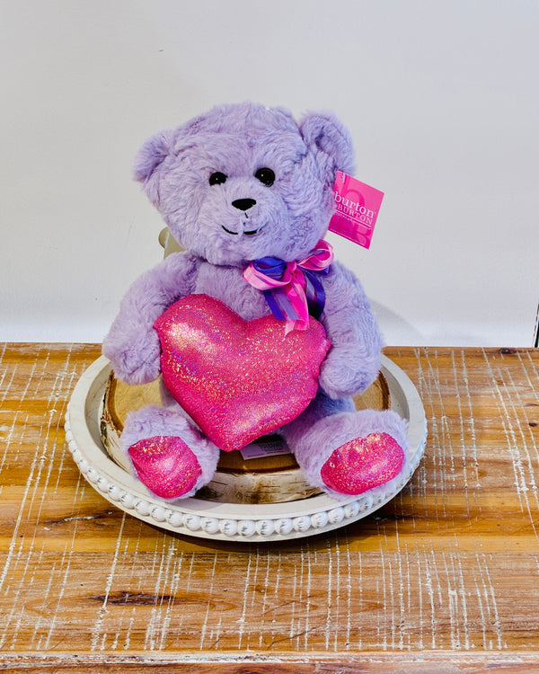 Lavender Fur Bear with Shiny Pink Heart