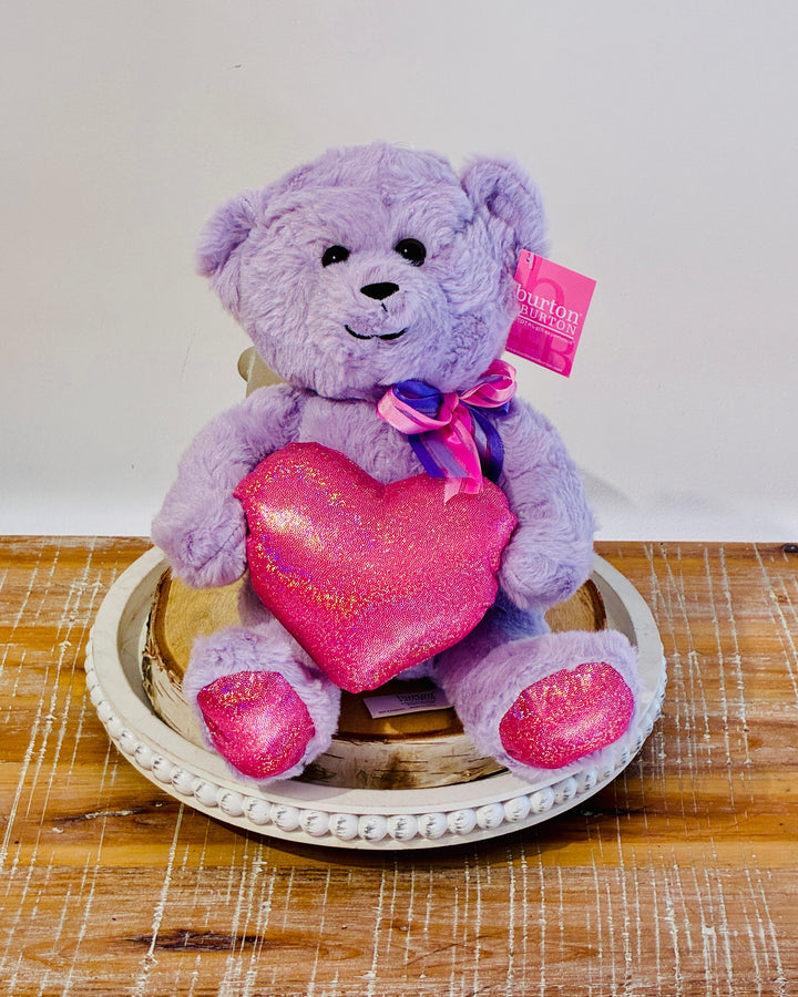 Lavender Fur Bear with Shiny Pink Heart