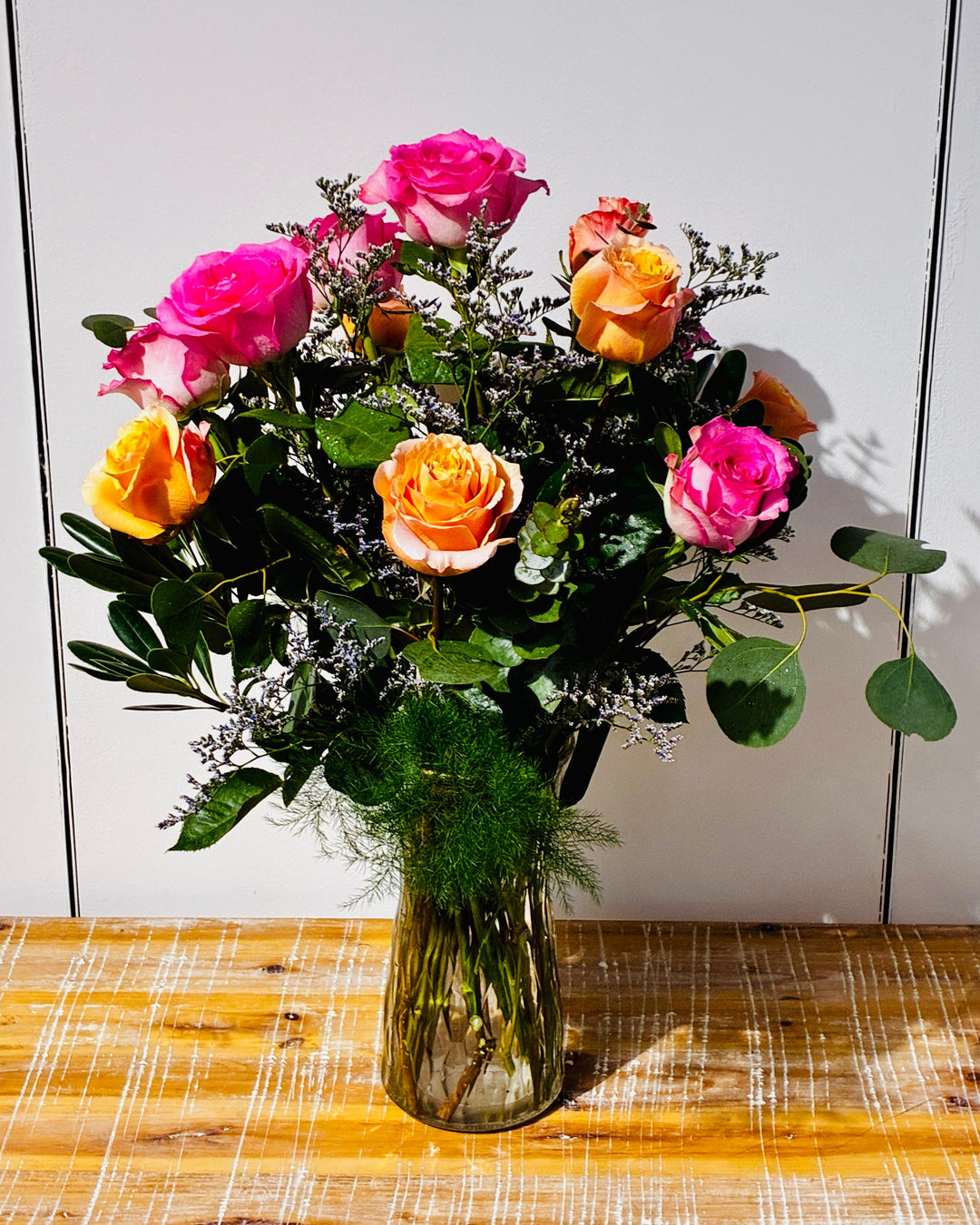 Mixed Dozen Roses Floral Arrangement