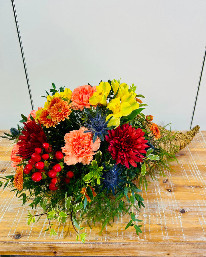 Grateful Gatherings Cornucopia Flower Arrangement