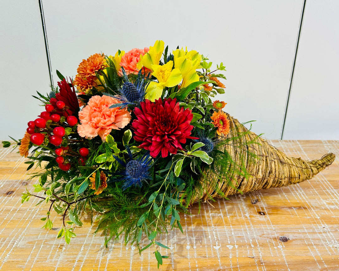 Grateful Gatherings Cornucopia Flower Arrangement