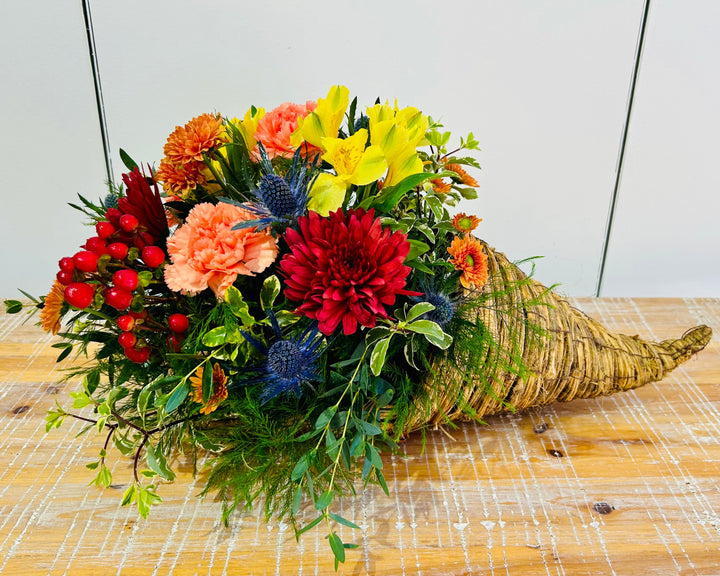 Grateful Gatherings Cornucopia Flower Arrangement