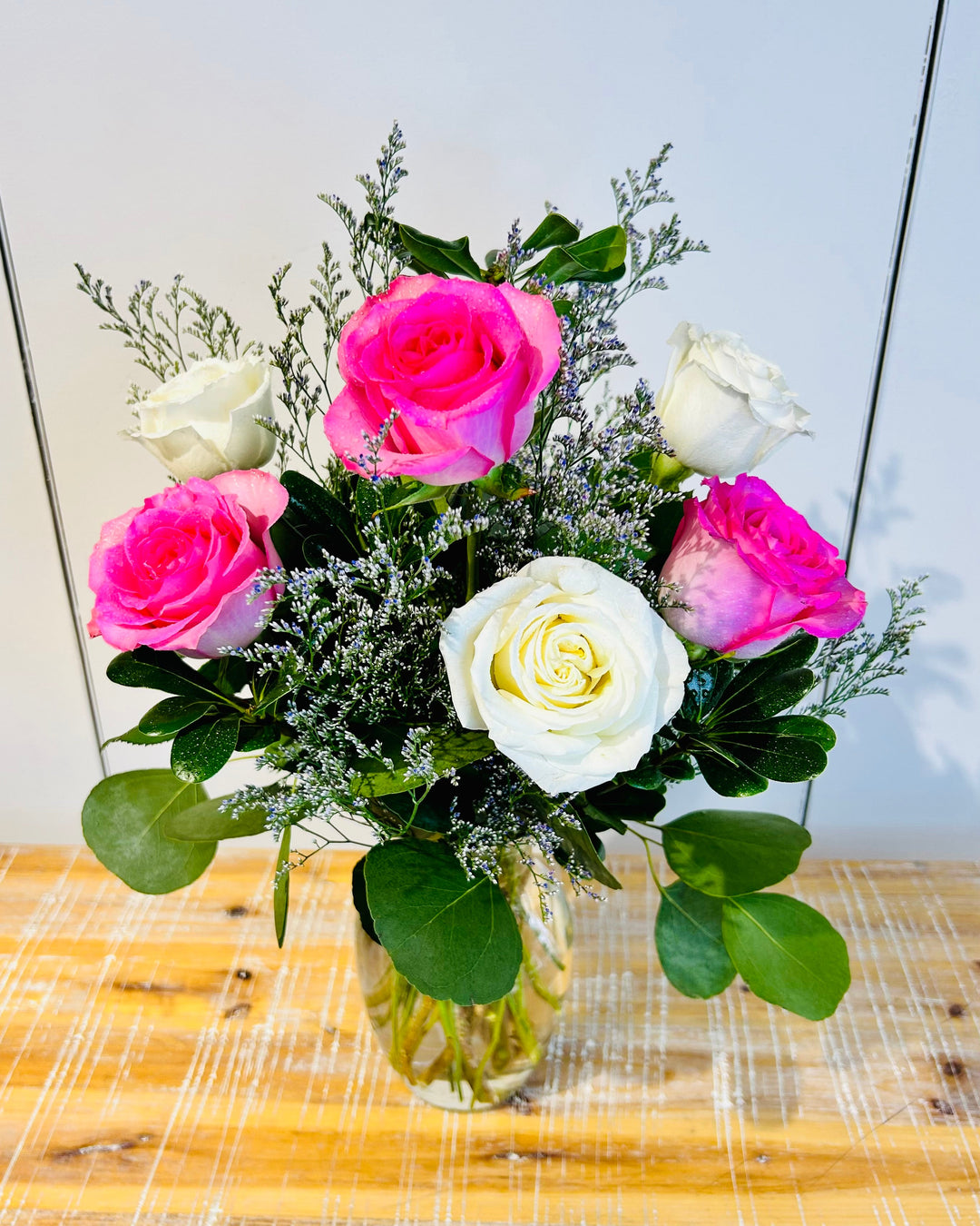 Blushing Half Dozen Rose Arrangement