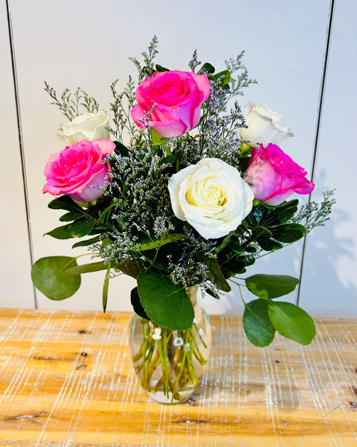 Blushing Half Dozen Rose Arrangement